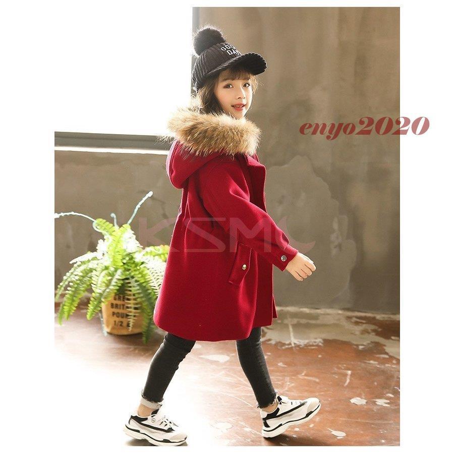 子供服 女の子 レッド ダッフルコート フード付 キッズ 子供コート 