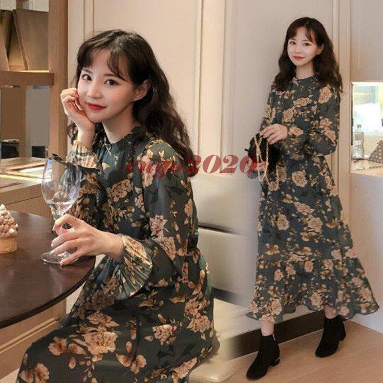 ワンピース レディース 春秋 膝丈ワンピース 長袖 きれいめ 花柄 シフォンワンピース Aライン ロング丈 韓国風 通勤 着痩せ オシャレ 大人 上品 新作 Dcujokv8ff ファッション Www Georglink De