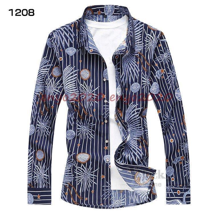 アロハシャツ メンズ 長袖シャツ ボタニカル柄 総柄 花柄