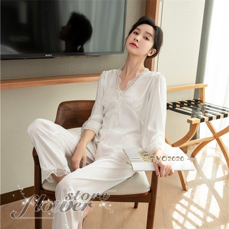 パジャマ レディース 前開き 春夏秋 長袖パジャマ セットアップ 上下