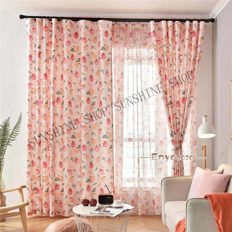 カーテン 遮光率60% オーダー 1枚 もも 桃柄 果物 ふんわり 装飾 高級