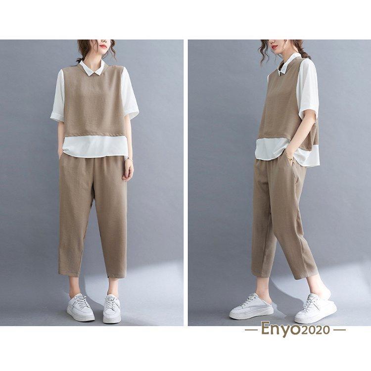 レディースファッション 2色 セットアップ 半袖 シャツ パンツ 上下