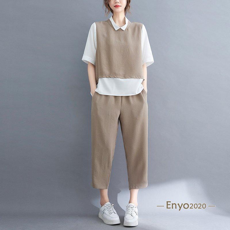 レディースファッション 2色 セットアップ 半袖 シャツ パンツ