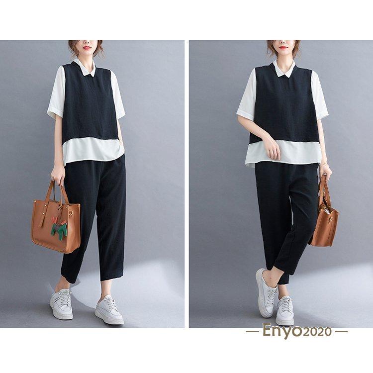 レディースファッション 2色 セットアップ 半袖 シャツ パンツ