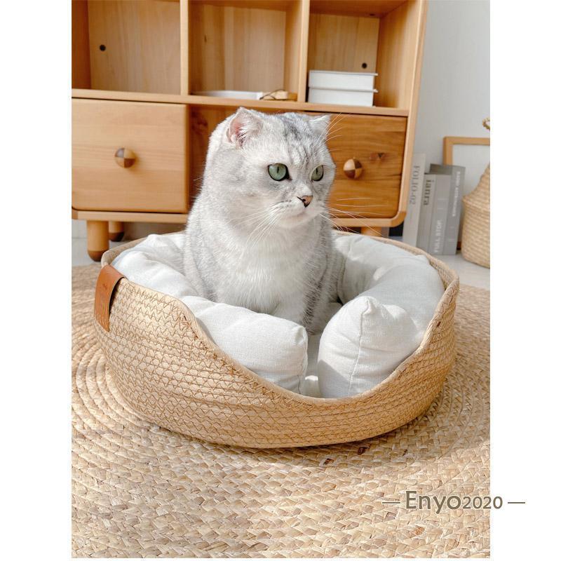猫用ベッド ペットベッド 編みペットベッド 手編み  ペットハウス 猫ベッド 猫ハウス おしゃれ 涼しい キャットハウス 犬ベッド 犬ハウス クッション付き｜enyo2020｜11