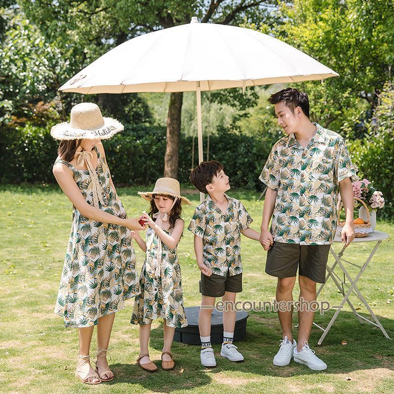 親子 アロハシャツ 親子コーデ カップル メンズ レディース キッズ ペアルック 夏服 お揃い アロハ ワンピース リゾート 子供服 半袖 ゆったり｜enyo2020｜09