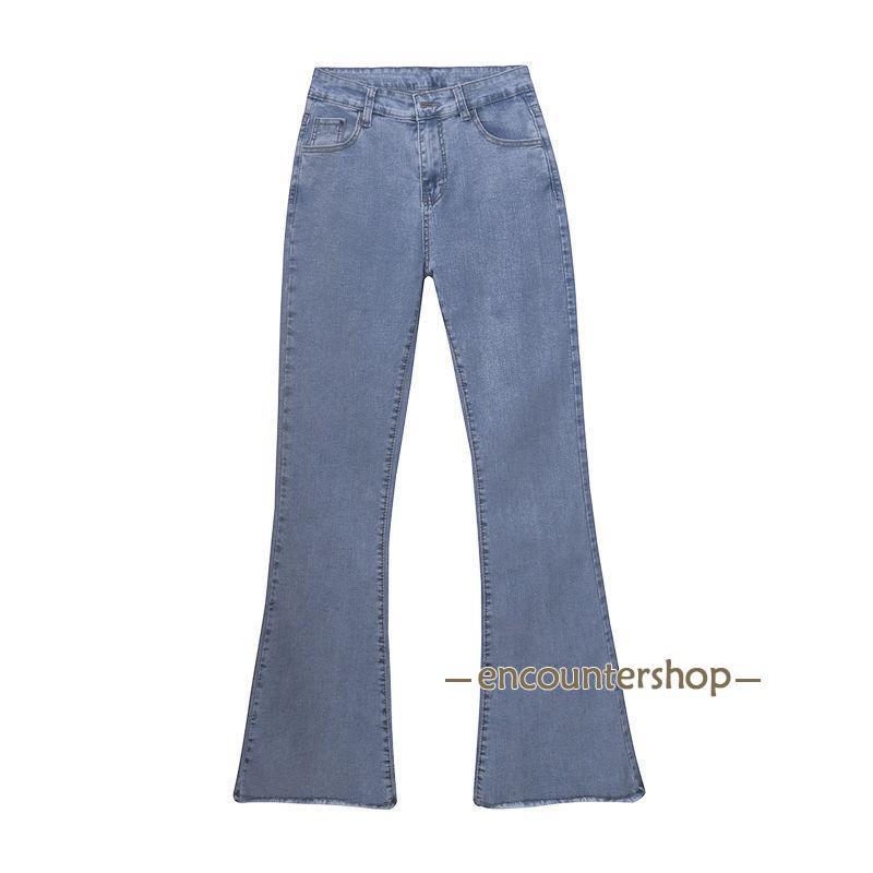 ブーツカット デニムパンツ レディース フレア ロング丈 カットオフ