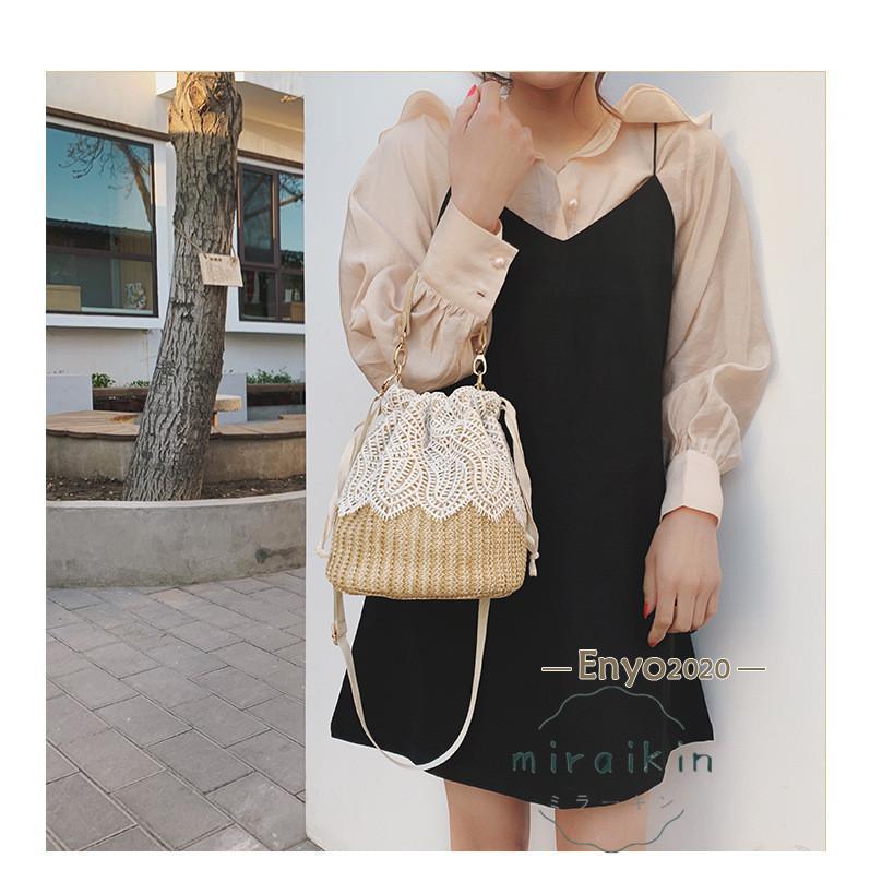 かごバッグ レース ショルダーバッグ レディース 斜めがけ 巾着