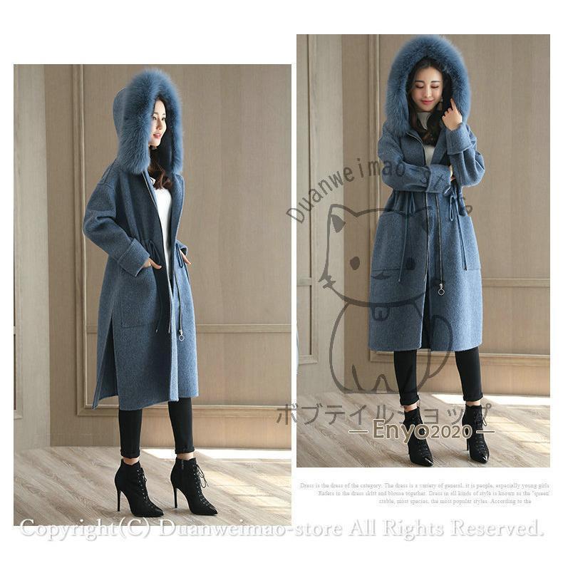 グレー フード付き チェスターコート チェスターコート フェイクファー付き フード付き ロング丈 長袖