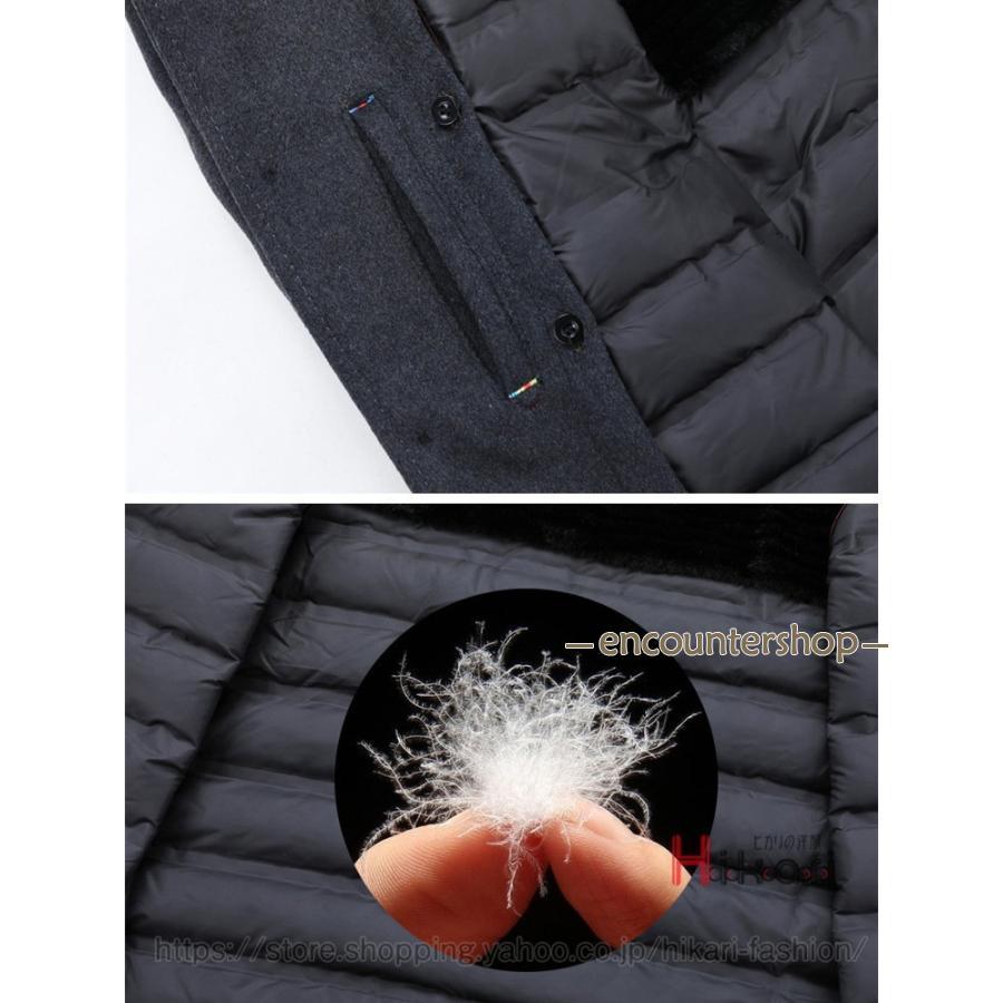 コート メンズ ビジネスコート 50代 60代 ダウンインナー付き 暖か 防寒 アウター 厚手 ウールコート 立て襟｜enyo2020｜16