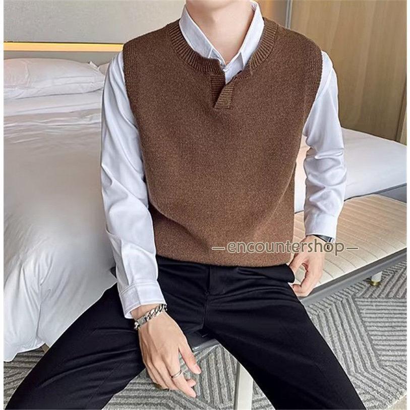 ニットベスト メンズ 秋冬 春夏 プルオーバー セーター チョッキ