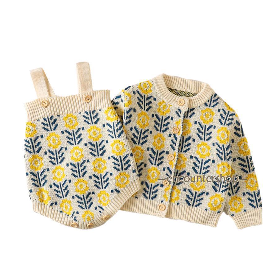 ロンパース ベビー ニット カーディガン セット 刺繍