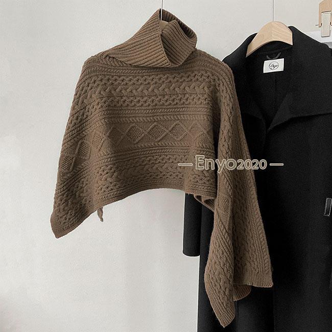 ニットポンチョ レディース マントコート ショール タートルネック
