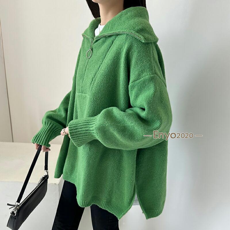 ニット ハーフジップ プルオーバー レディース セーター トップス