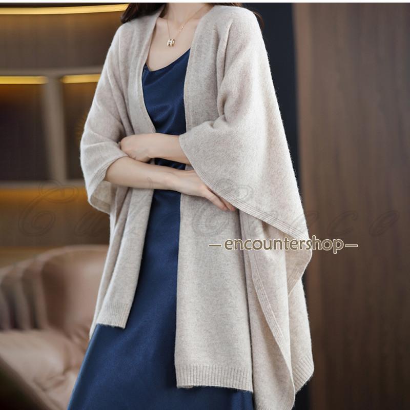 ショール ウール100％ レディース ポンチョ ストール 大判 無地 羽織り