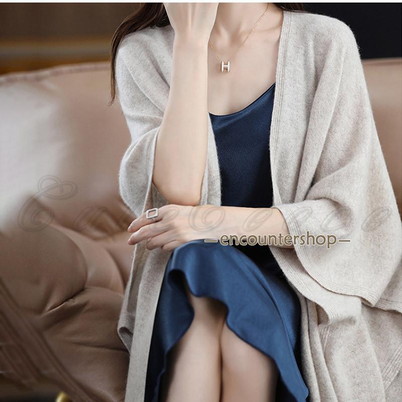 ショール ウール100％ レディース ポンチョ ストール 大判 無地 羽織り