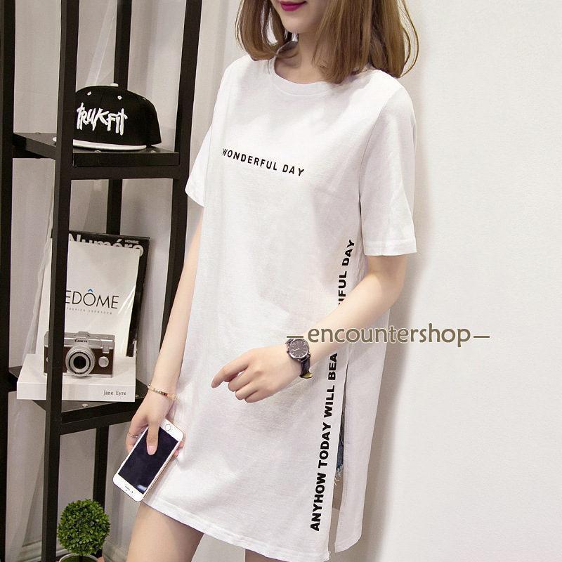 tシャツワンピース ロンt ゆったり 白 黒 体型カバー 夏新作 おしゃれ 春夏 トップス カジュアル ルームウェア 部屋着 ストリート系 かっこいい | ブランド登録なし | 02