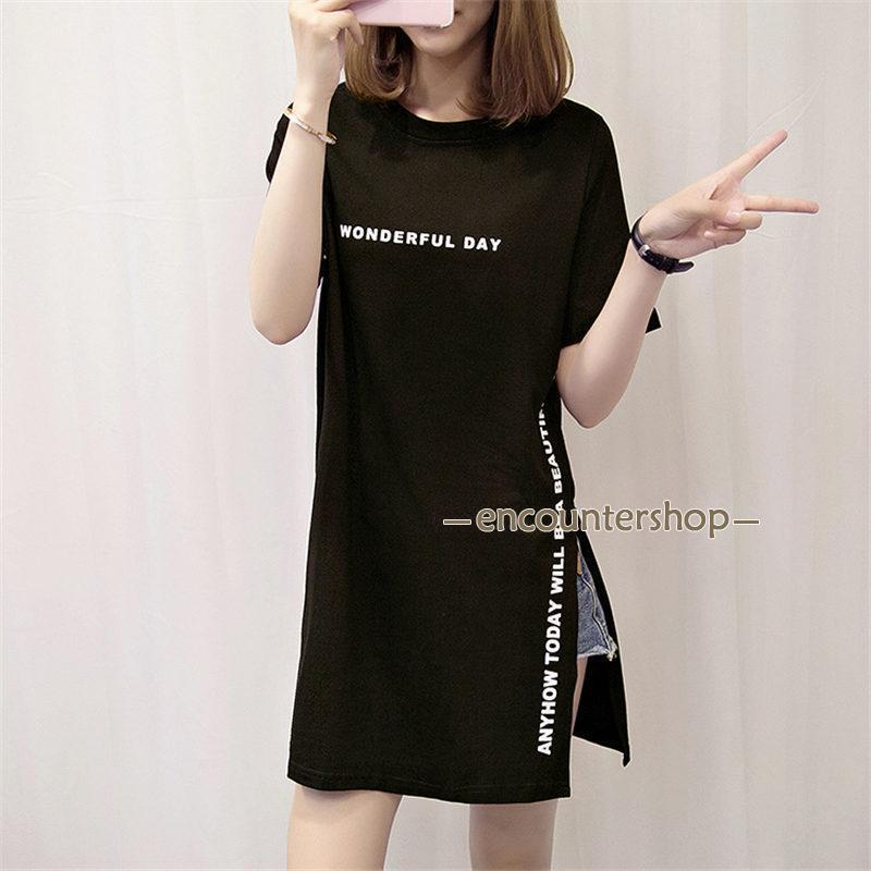 tシャツワンピース ロンt ゆったり 白 黒 体型カバー 夏新作 おしゃれ 春夏 トップス カジュアル ルームウェア 部屋着 ストリート系 かっこいい | ブランド登録なし | 05