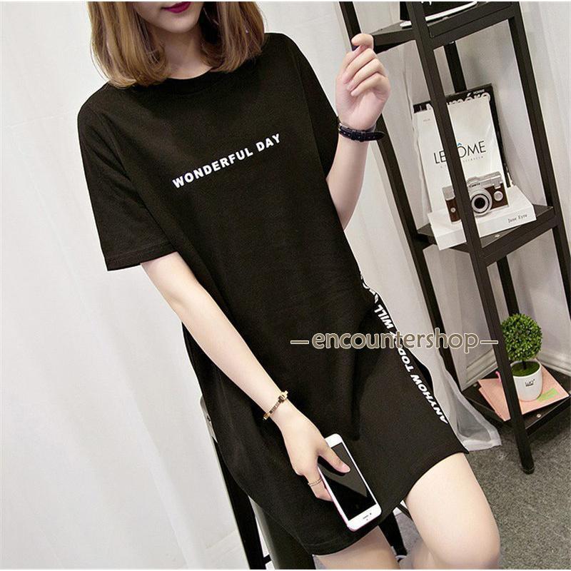 tシャツワンピース ロンt ゆったり 白 黒 体型カバー 夏新作 おしゃれ 春夏 トップス カジュアル ルームウェア 部屋着 ストリート系 かっこいい | ブランド登録なし | 06