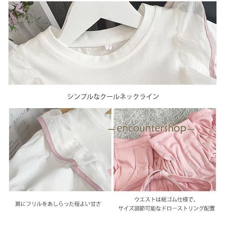 セットアップ 女の子 夏 キュロット ナチュラル キッズ ジーンズ 半ズボン ワイドパンツ 半袖 ゆったり リゾート こども 可愛い きれいめ ...
