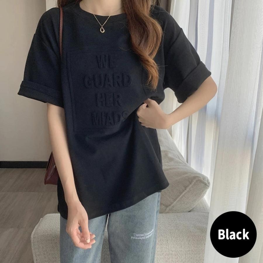 tシャツ レディース 半袖 5分袖 カットソー トップス ゆったり ロング 厚手 夏 綿 英字 ロゴ ヘビーウエイト 大きいサイズ オーバーサイズ｜enyo2020｜02