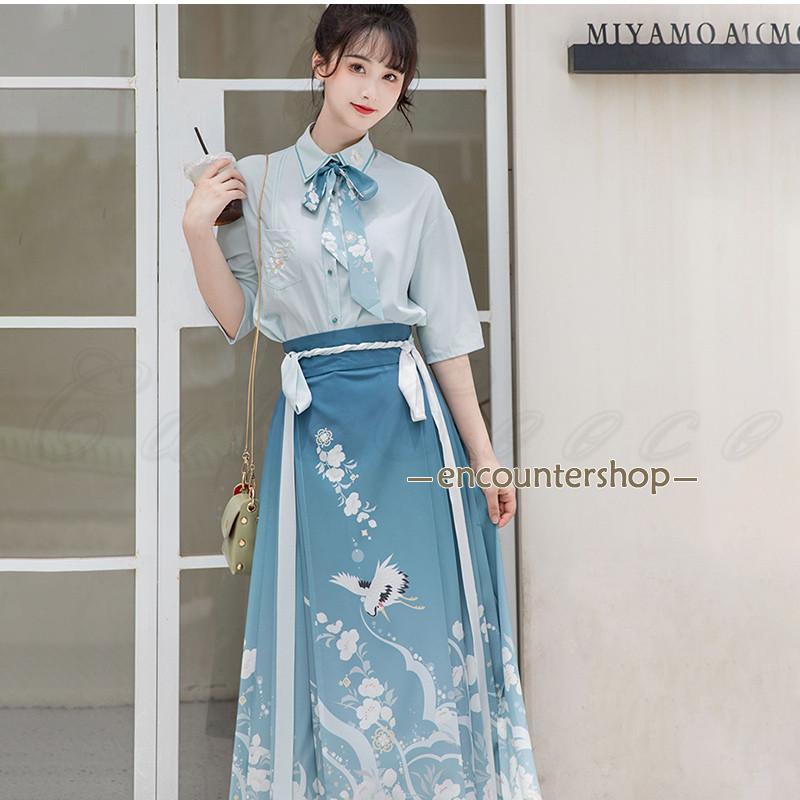 唐装漢服 レディース 中華服 チャイナドレス トップス＋スカート+