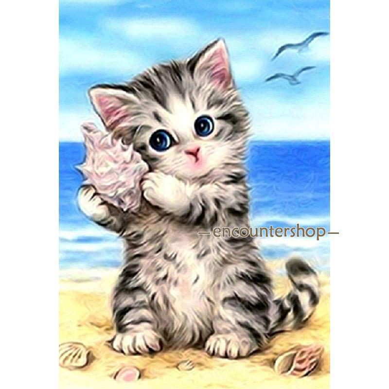 2点で10％OFF】ダイヤモンドアート 初心者 キット 花 海 猫 ビーズ