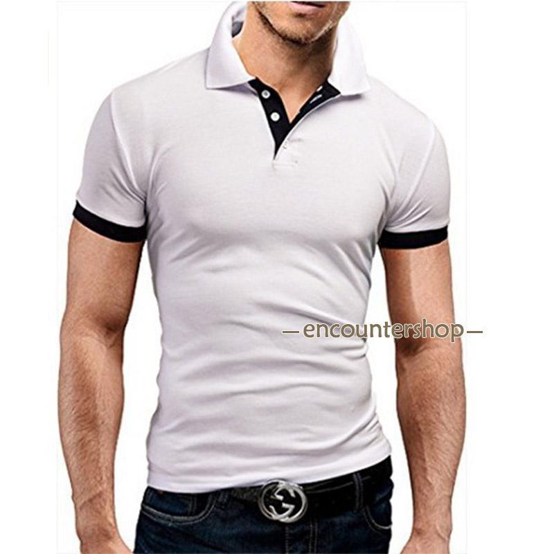 ゴルフウェア ゴルフポロシャツ Tシャツ メンズ 半袖 ビジポロ POLOシャツ ユニフォーム スポーツ 制服 カラー配色 吸汗速乾 夏 父の日 | ブランド登録なし | 02