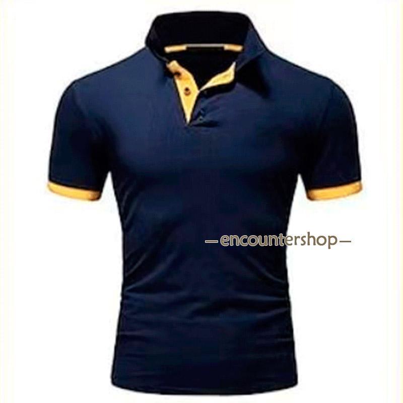 ゴルフウェア ゴルフポロシャツ Tシャツ メンズ 半袖 ビジポロ POLOシャツ ユニフォーム スポーツ 制服 カラー配色 吸汗速乾 夏 父の日 | ブランド登録なし | 09