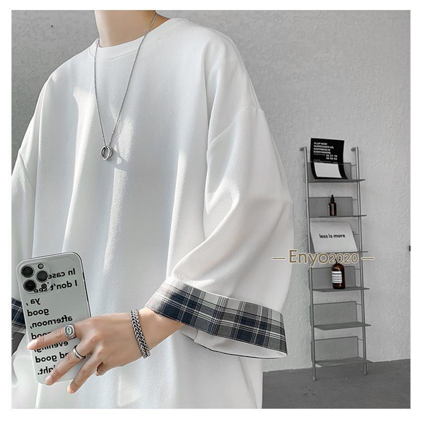 夏 涼しい ５分袖 インナー tシャツ メンズ 吸汗速乾 長袖tシャツ uvカット 夏用薄手 フェイクレイヤード オーバーサイズ おすすめ | ブランド登録なし | 08