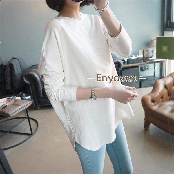 2点以上の場合10％OFF！ 大好評 カットソー ロングTシャツ  レディース ゆったり ラウンドカット  トップス クルーネック  着痩せ ゆるTシャツ | ブランド登録なし | 01