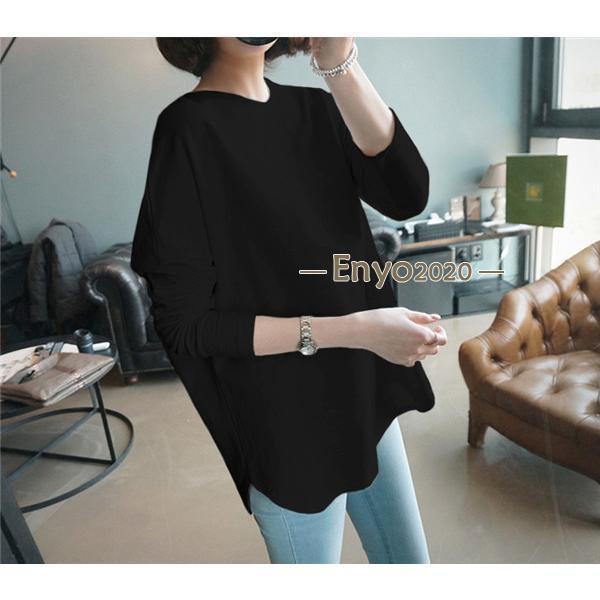 2点以上の場合10％OFF！ 大好評 カットソー ロングTシャツ  レディース ゆったり ラウンドカット  トップス クルーネック  着痩せ ゆるTシャツ | ブランド登録なし | 08