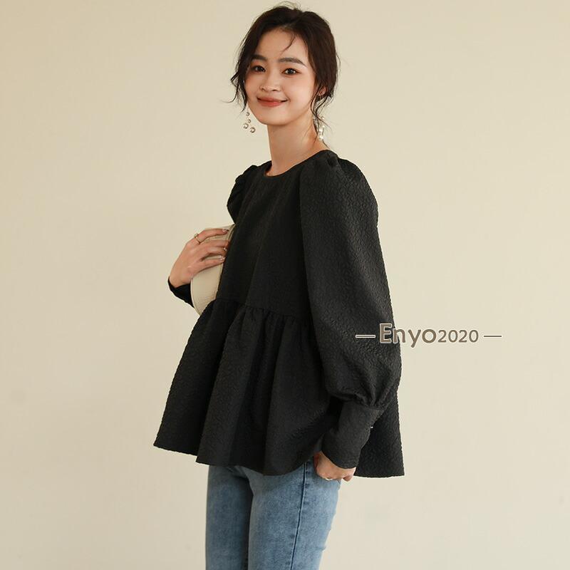 爆買 ブラウス ペプラム トップス 長袖 レディース チュニック ふくれ