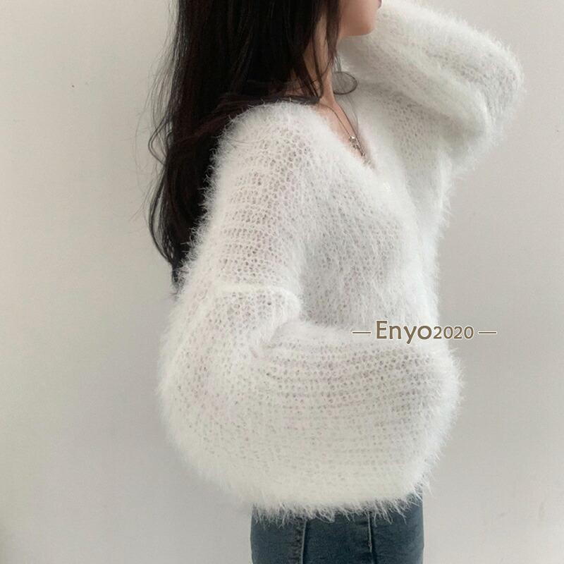 シャギー カーディガン vネック ニット シャギーニット ショート丈