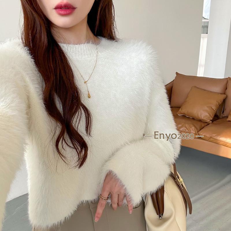 ニット シャギーニット レディース ショート丈 トップス 長袖 ふわふわ