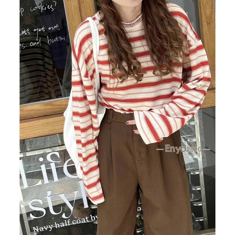 ボーダー カットソー ロンt 長袖 レディース tシャツ 長袖t