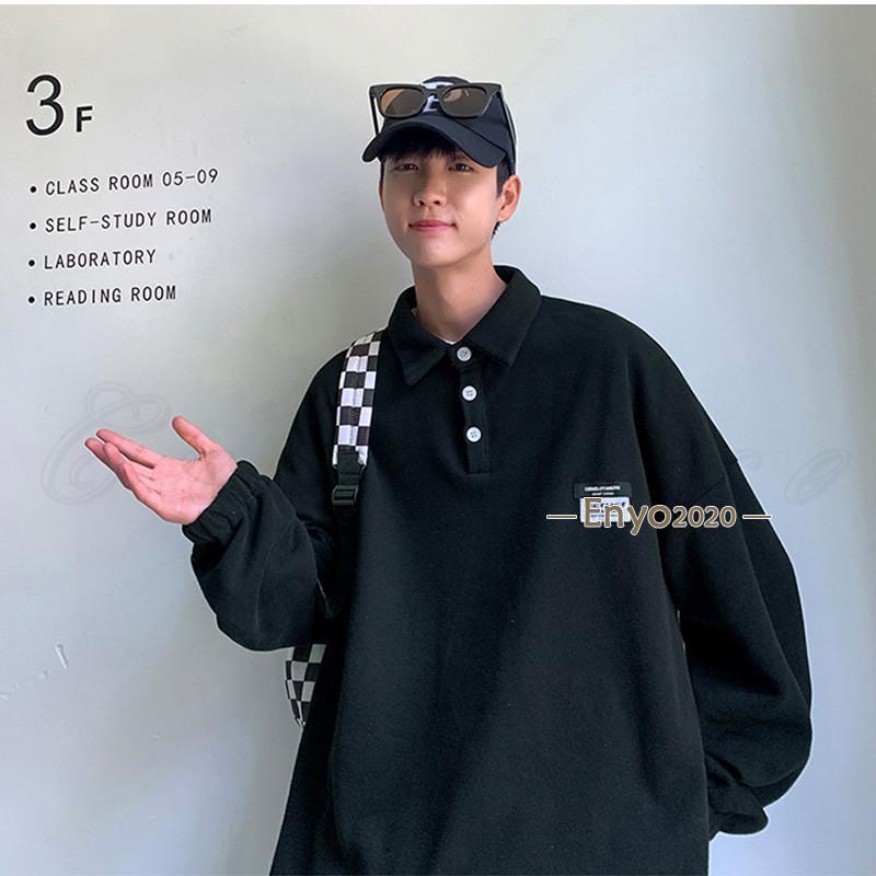 トレーナー メンズ スウェット ポロシャツ風 折り襟 長袖 袖ゴム