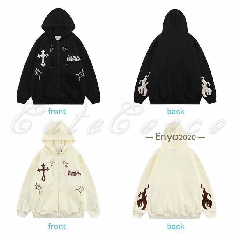 ジップアップパーカー メンズ レディース 長袖 刺繍 フード付き