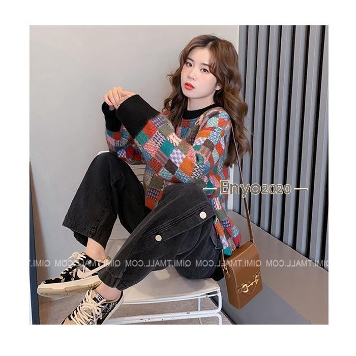 ニット セーター レディース ニットセーター チェック柄 トップス 秋