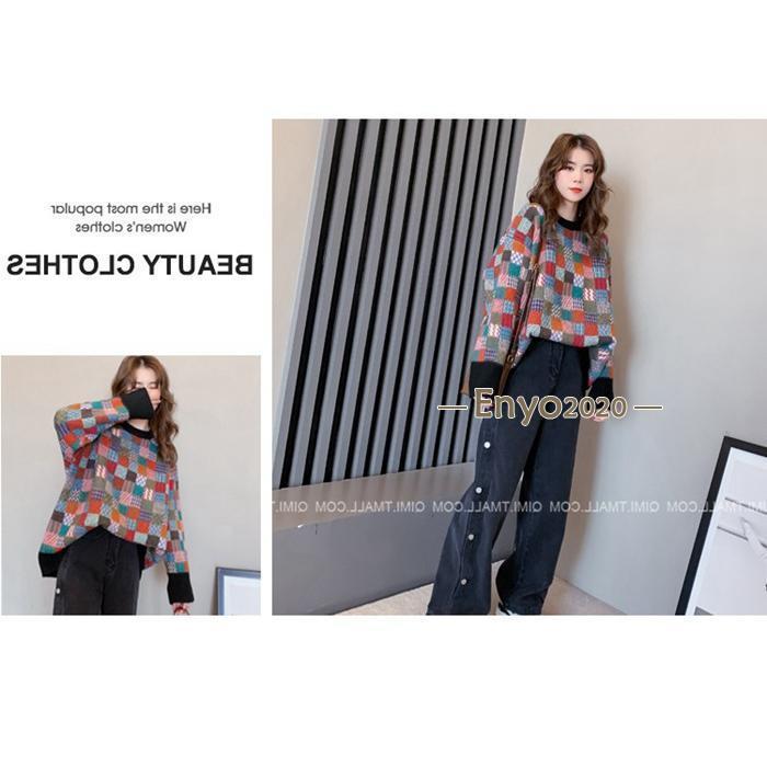 ニット セーター レディース ニットセーター チェック柄 トップス 秋