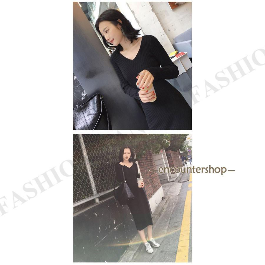 ニット ワンピース レディース リブ きれいめ ロング ひざ下 ミモレ丈