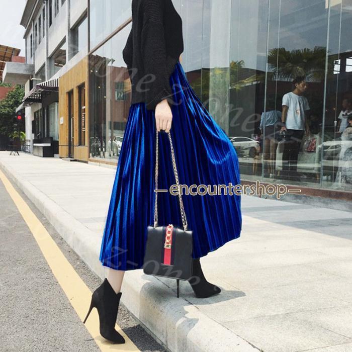 ベロア ロングスカート 秋冬 新作 ハイウエスト レディース ロング丈