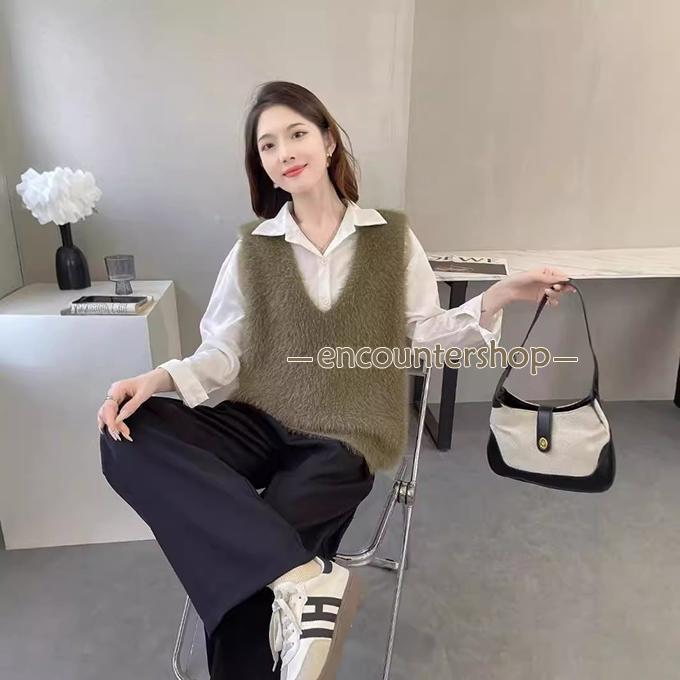 ドゥロワー　2024AW　カシミヤファーベスト　シャギー　ニットベスト　ベージュ ドゥロワー 2024AW カシミヤファーベスト シャギー ニットベスト