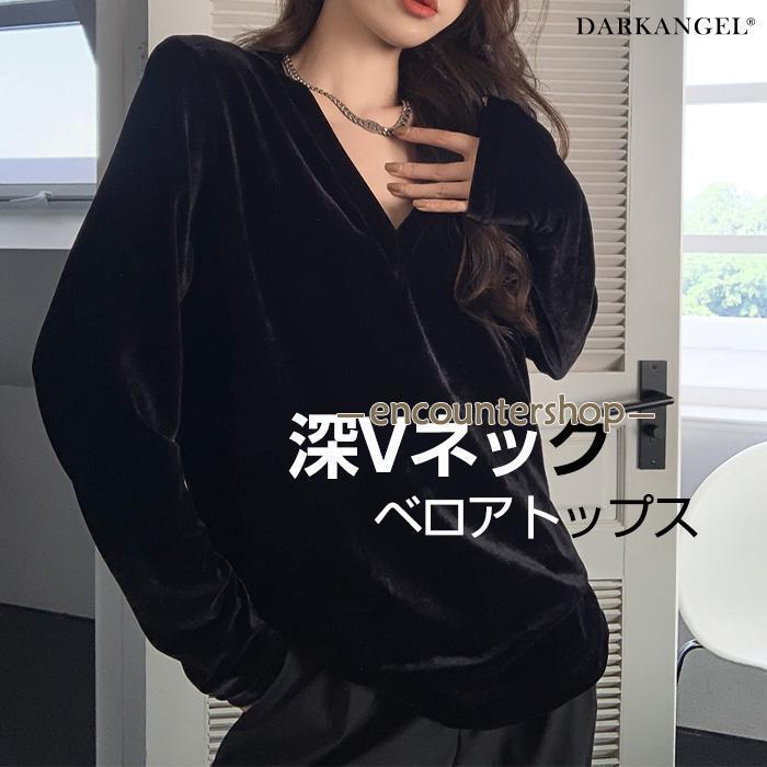 深Vネックベロアトップス トップス ベロアトップス レディース 長袖 v