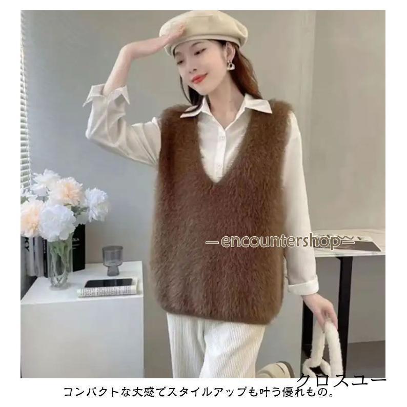 【2024AW】デプレ レイニーシャギー クルーネックベスト 定価6.5万円 黒 シャギーベスト レイヤード S-XL シャギー シャギーニット ニット 黒