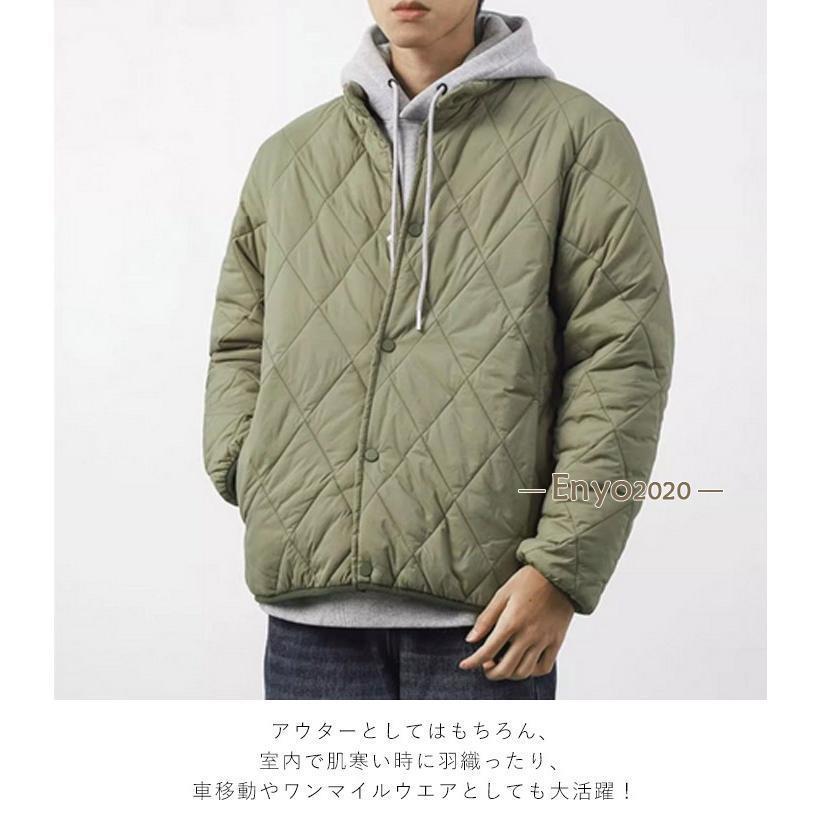 キルティングジャケット ノーカラー スタンドカラー 中綿ジャケット