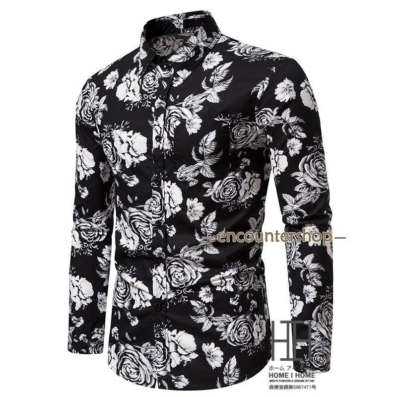 柄シャツ メンズ 長袖シャツ 花柄 総柄 プリント おしゃれ