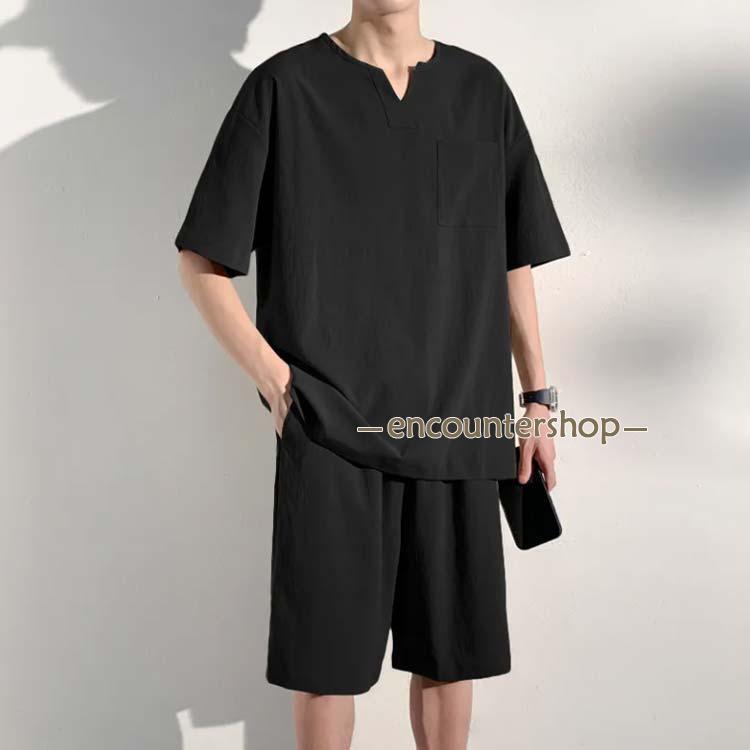 セットアップ ハーフパンツ 薄手 半袖 メンズ ショートパンツ 上下