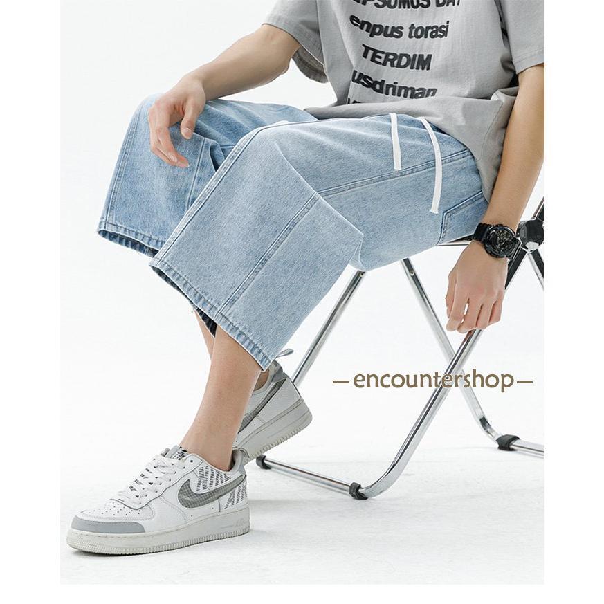 PRIDE プライド ライトデニム クロップドワイドパンツ クロップドパンツ メンズ デニムパンツ ワイドパンツ 七分丈 デニム