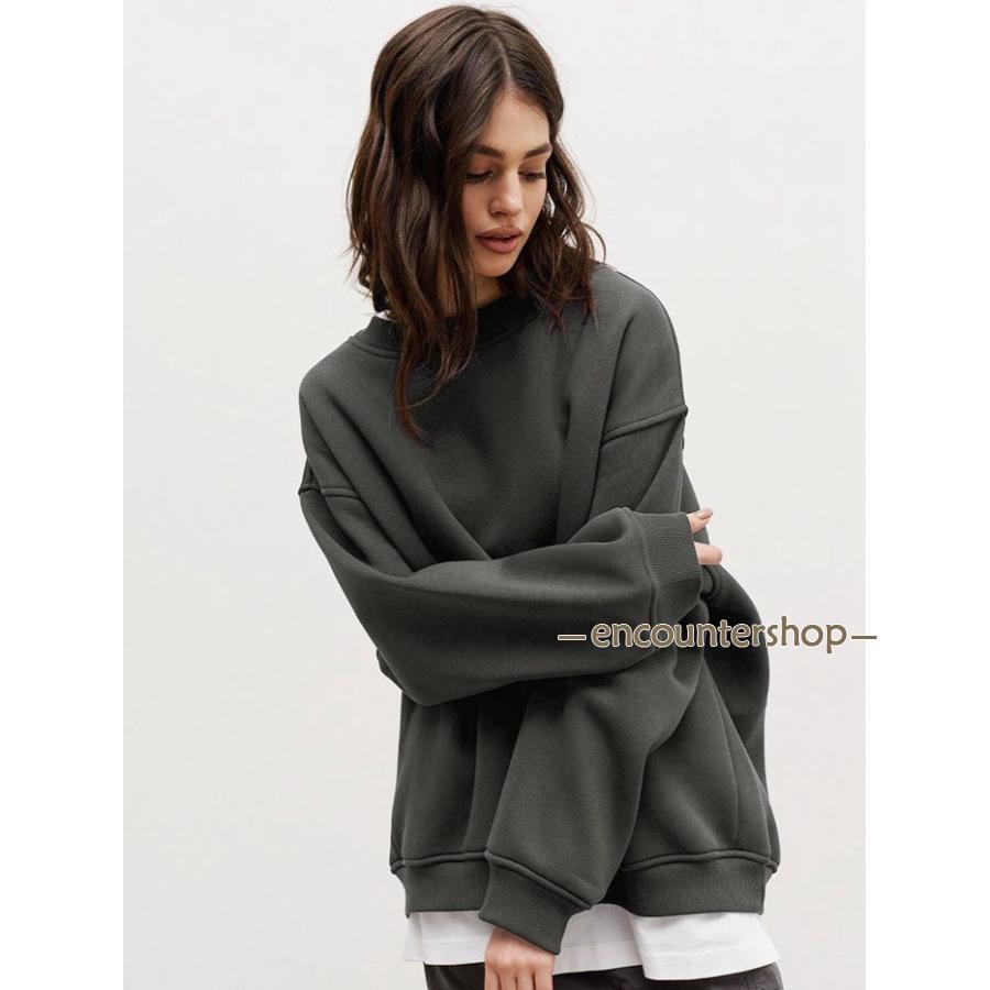 トレーナー 裏起毛 レディース スウェット トップス クルーネック 冬 保温 防寒 華奢見せ 裏ボアトレーナー きれいめ | ブランド登録なし | 13